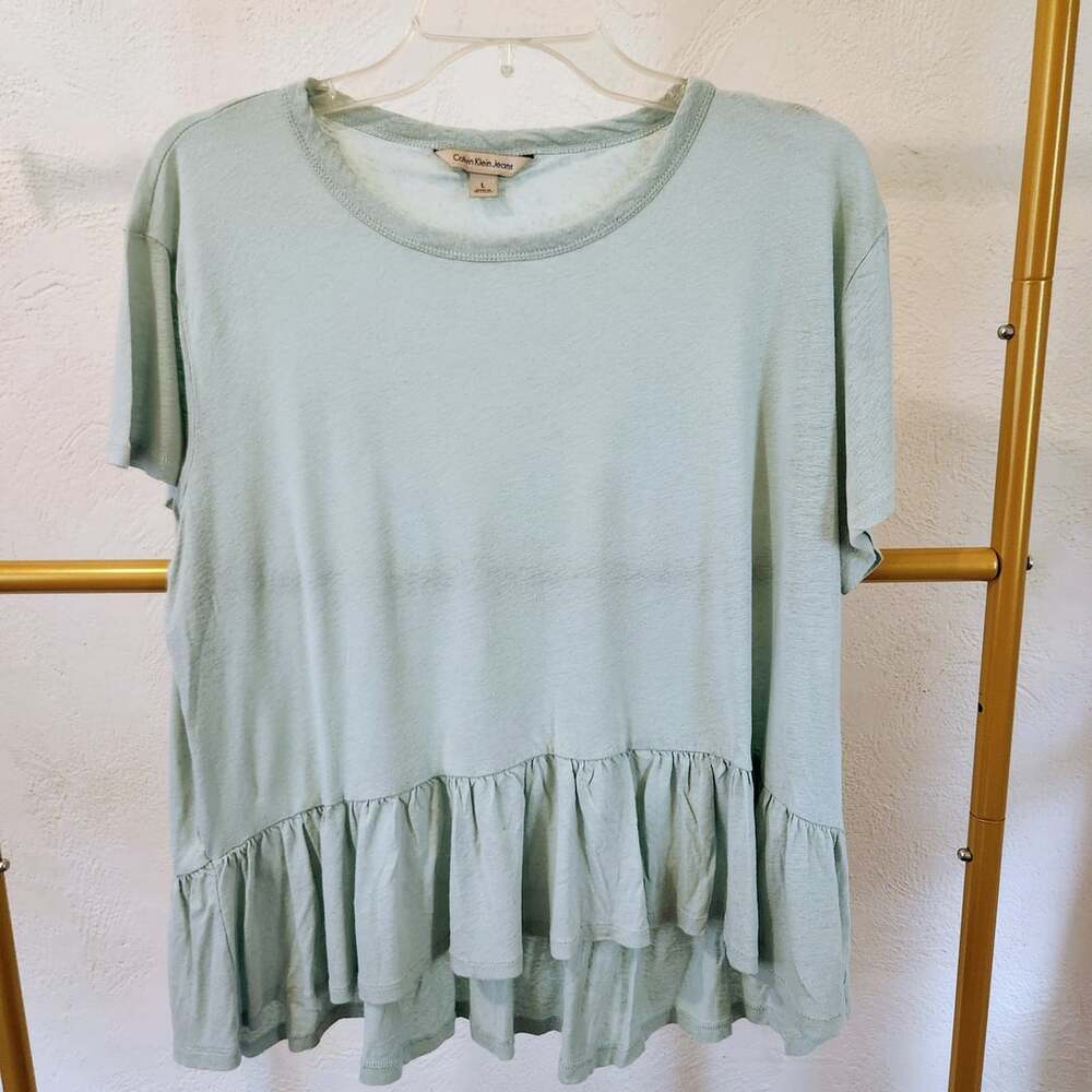 Calvin Klein Jeans Peplum T-Shirt Size L Sage Green Short Sleeve